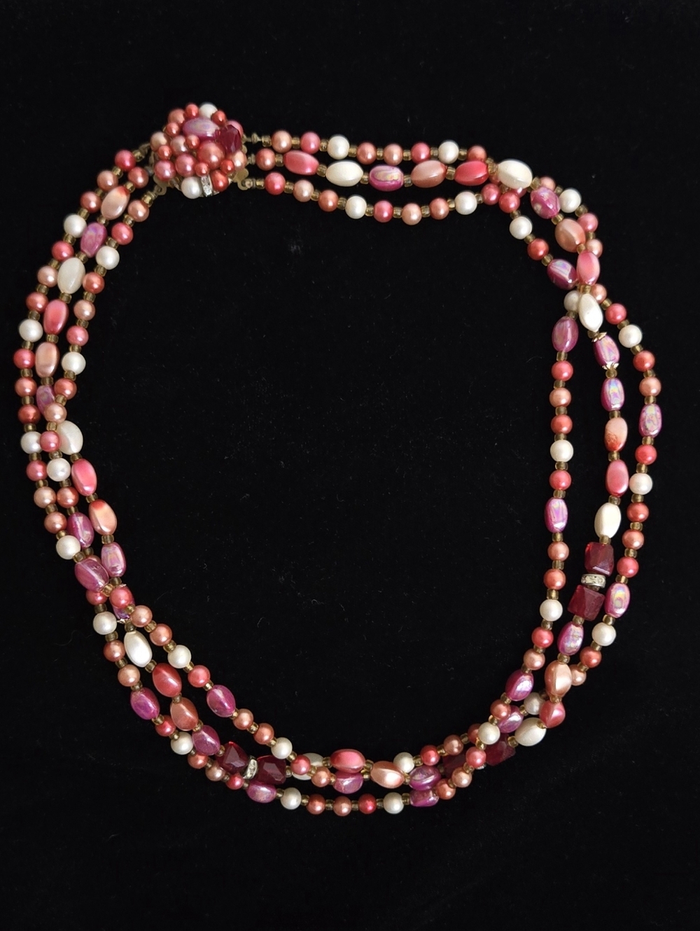 Vintage Multi-Strand Pink Pearl & Bead Necklace - Women Jewelry
